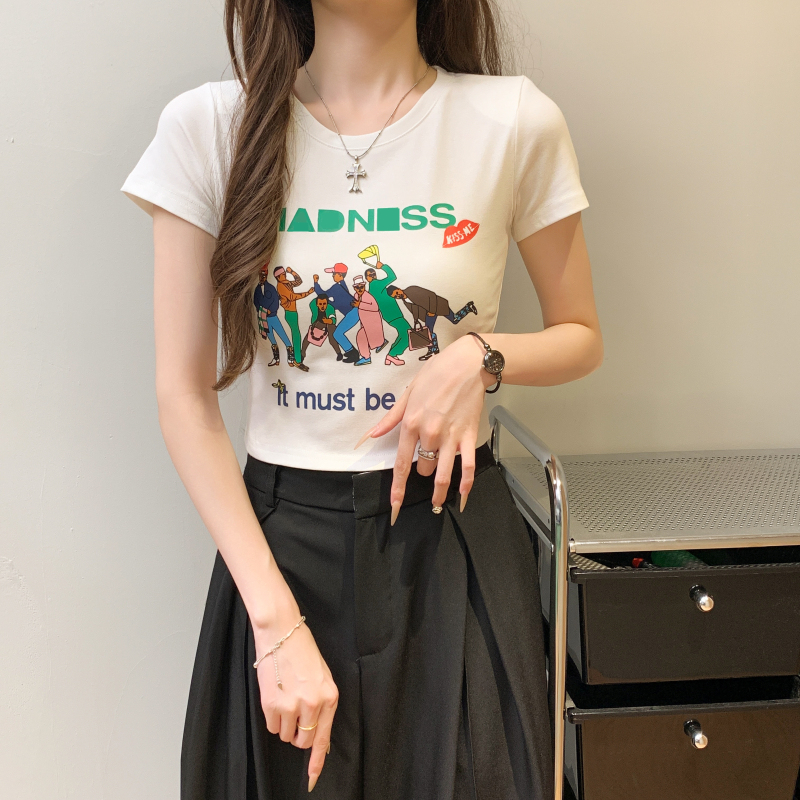 Printing letters T-shirt niche retro tops for women