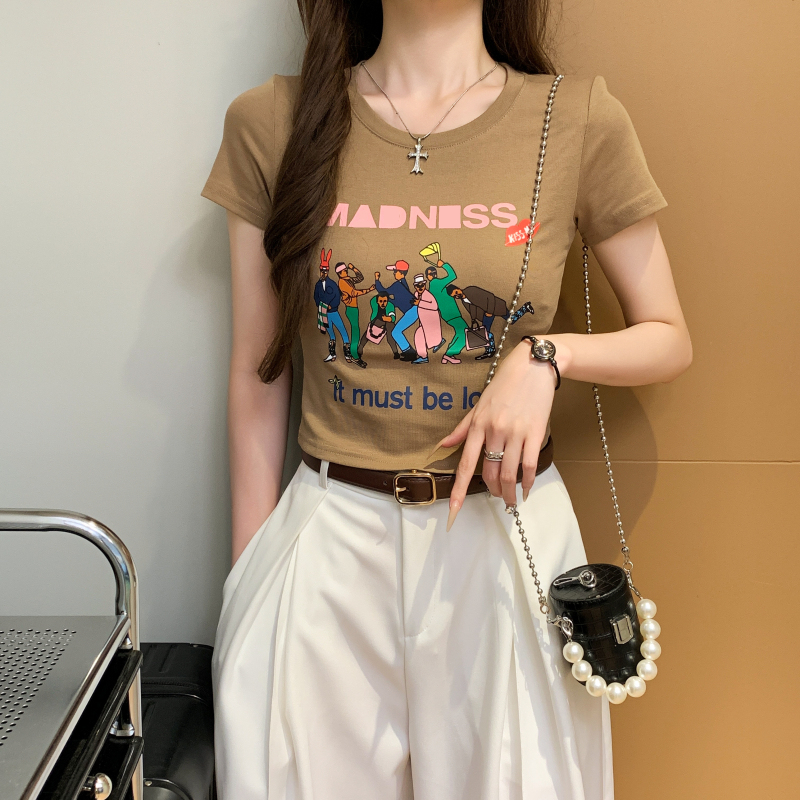 Printing letters T-shirt niche retro tops for women