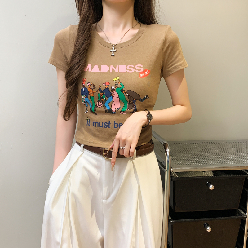 Printing letters T-shirt niche retro tops for women