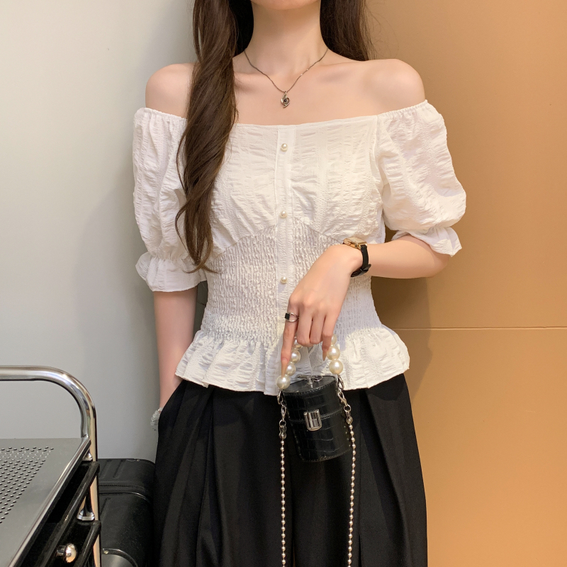 Short sleeve summer small shirt slim pinched waist tops for women