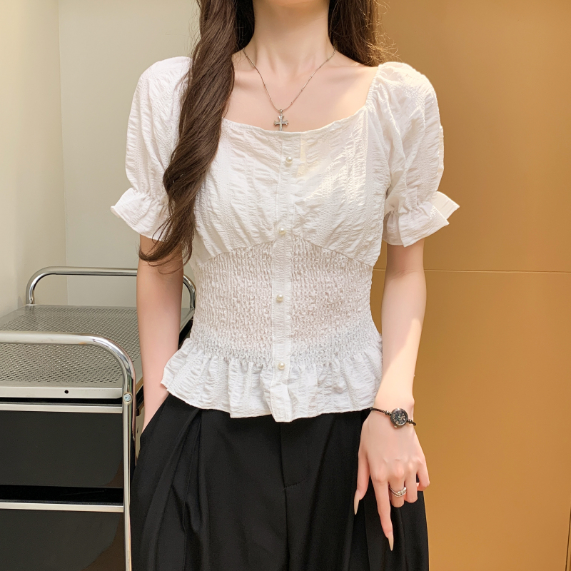 Short sleeve summer small shirt slim pinched waist tops for women