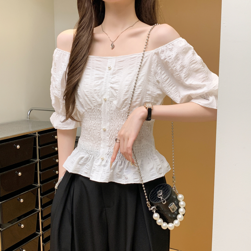 Short sleeve summer small shirt slim pinched waist tops for women