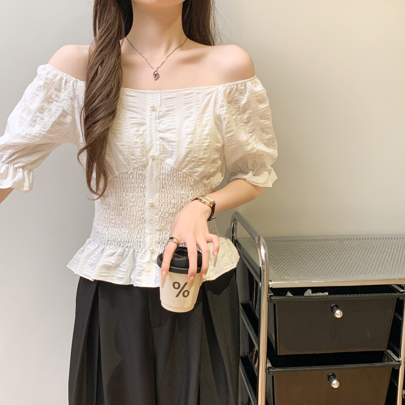 Short sleeve summer small shirt slim pinched waist tops for women