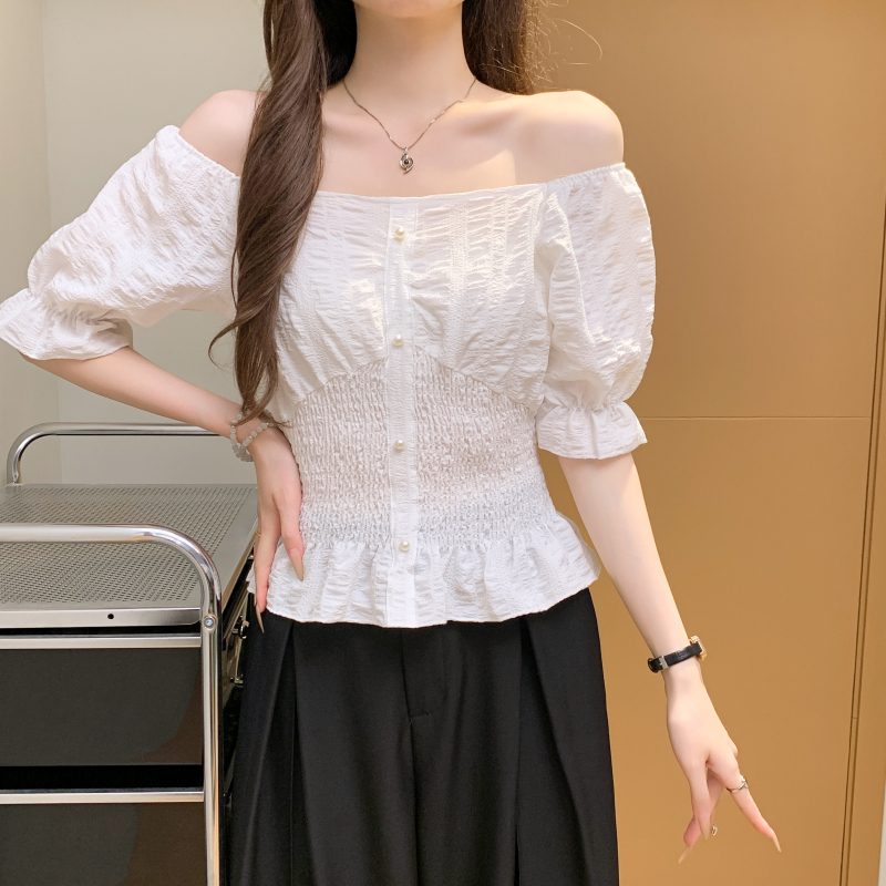 Short sleeve summer small shirt slim pinched waist tops for women