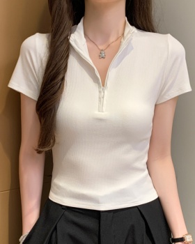 Simple short sleeve tight temperament zip T-shirt for women