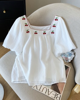 Puff sleeve summer tops slim chiffon small shirt