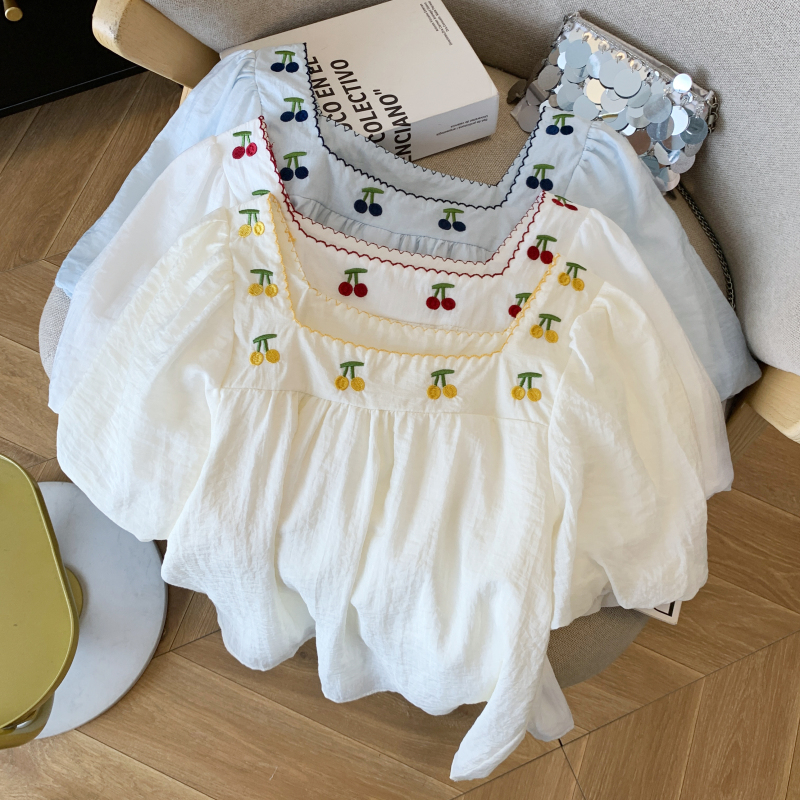 Puff sleeve summer tops slim chiffon small shirt