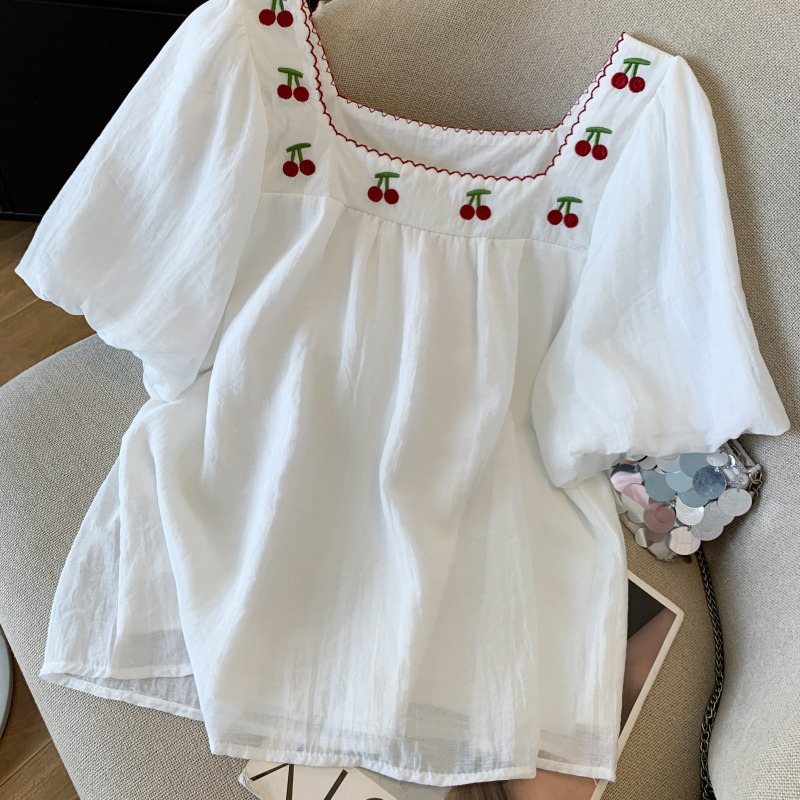 Puff sleeve summer tops slim chiffon small shirt
