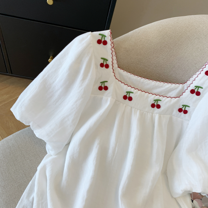 Puff sleeve summer tops slim chiffon small shirt