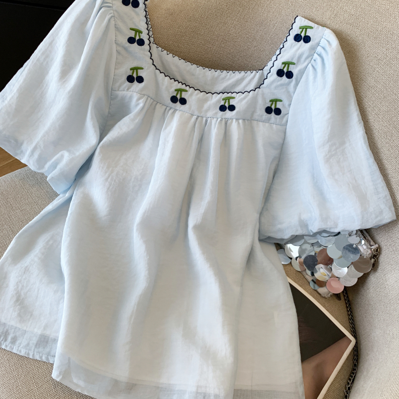 Puff sleeve summer tops slim chiffon small shirt