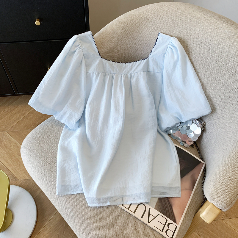 Puff sleeve summer tops slim chiffon small shirt