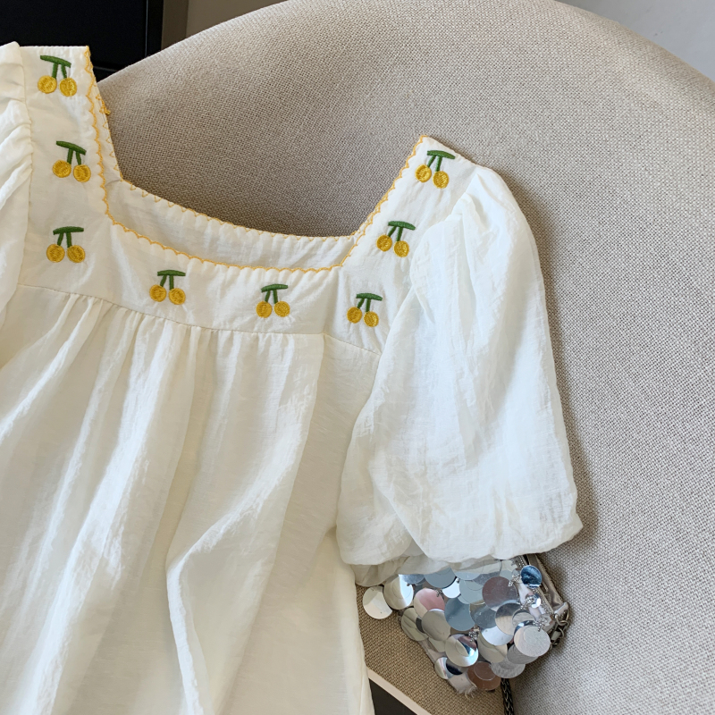 Puff sleeve summer tops slim chiffon small shirt