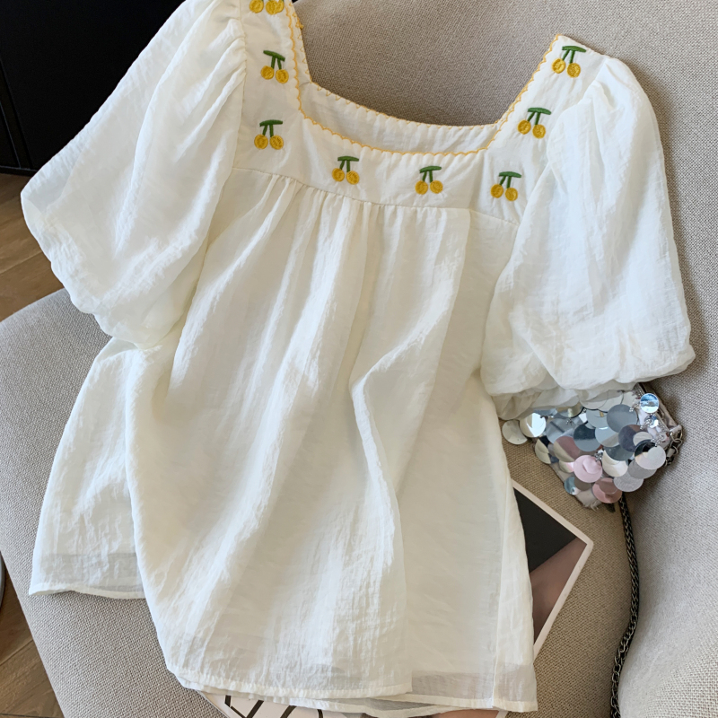 Puff sleeve summer tops slim chiffon small shirt