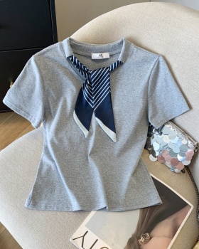 Summer slim T-shirt splice V-neck tops for women