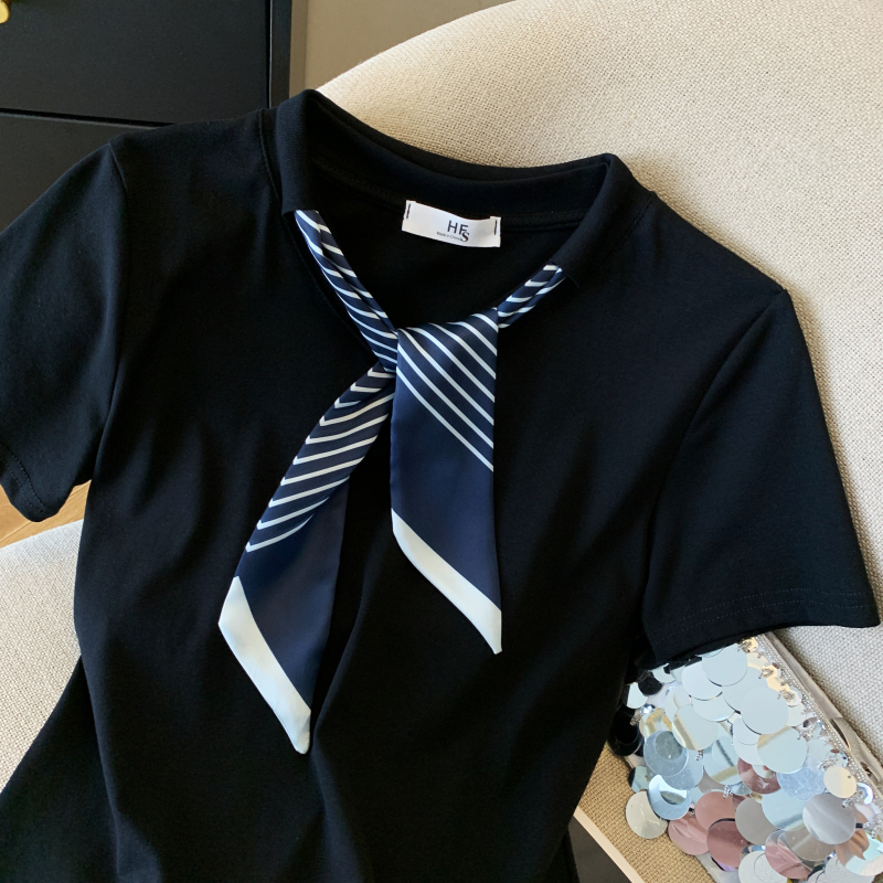 Summer slim T-shirt splice V-neck tops for women