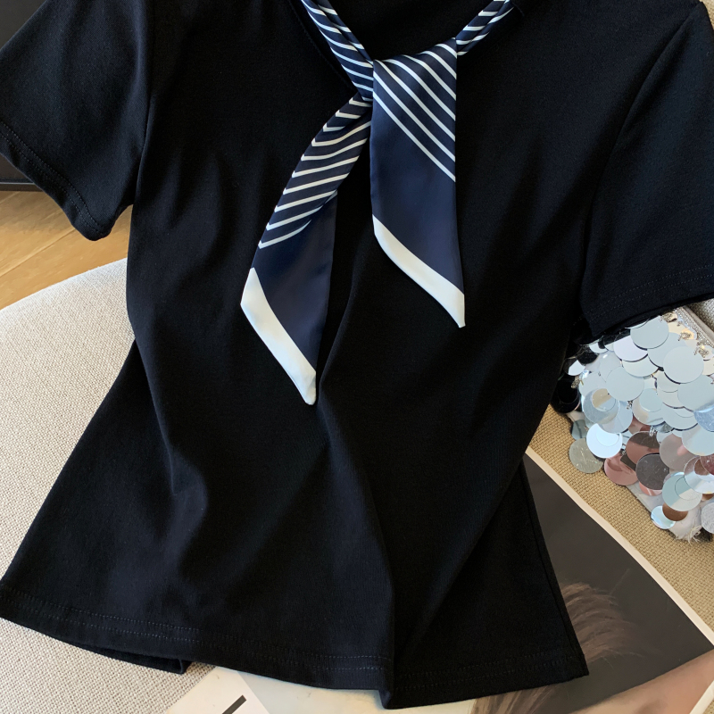 Summer slim T-shirt splice V-neck tops for women