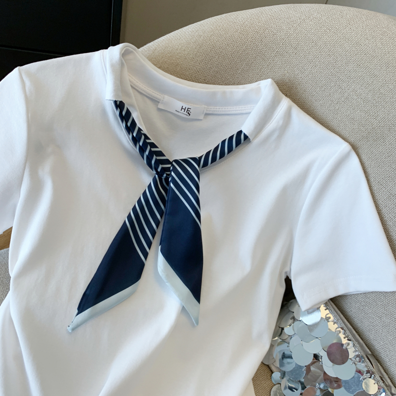 Summer slim T-shirt splice V-neck tops for women
