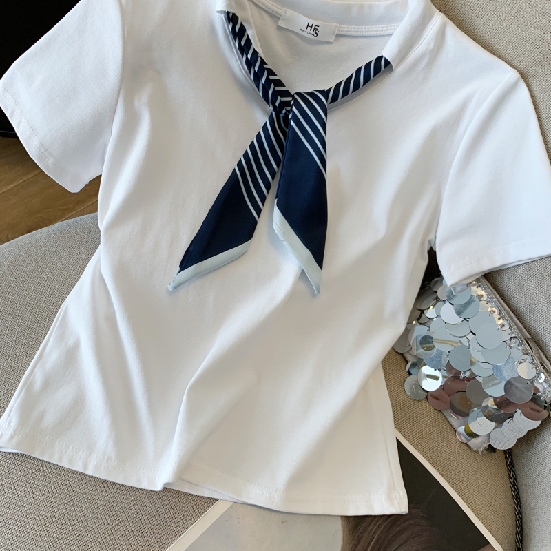 Summer slim T-shirt splice V-neck tops for women