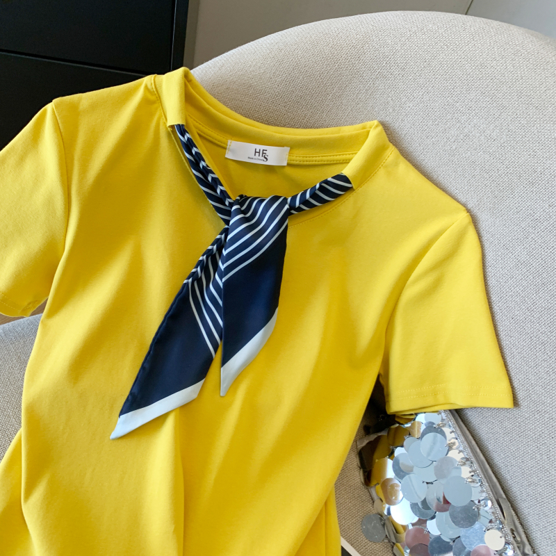 Summer slim T-shirt splice V-neck tops for women