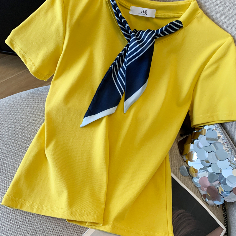 Summer slim T-shirt splice V-neck tops for women