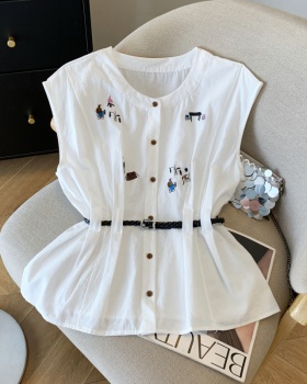 With belt slim shirt all-match Casual tops for women