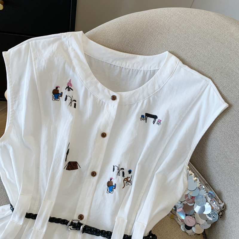 With belt slim shirt all-match Casual tops for women