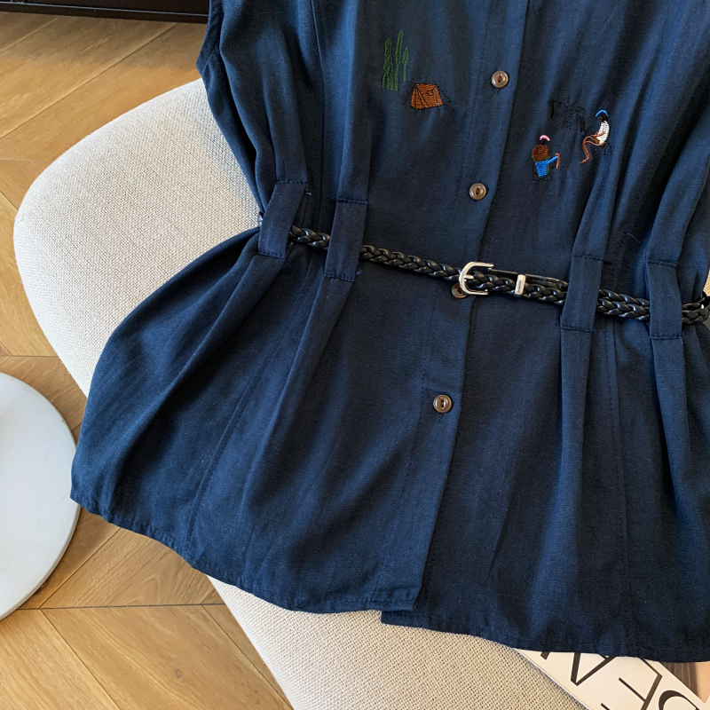 With belt slim shirt all-match Casual tops for women
