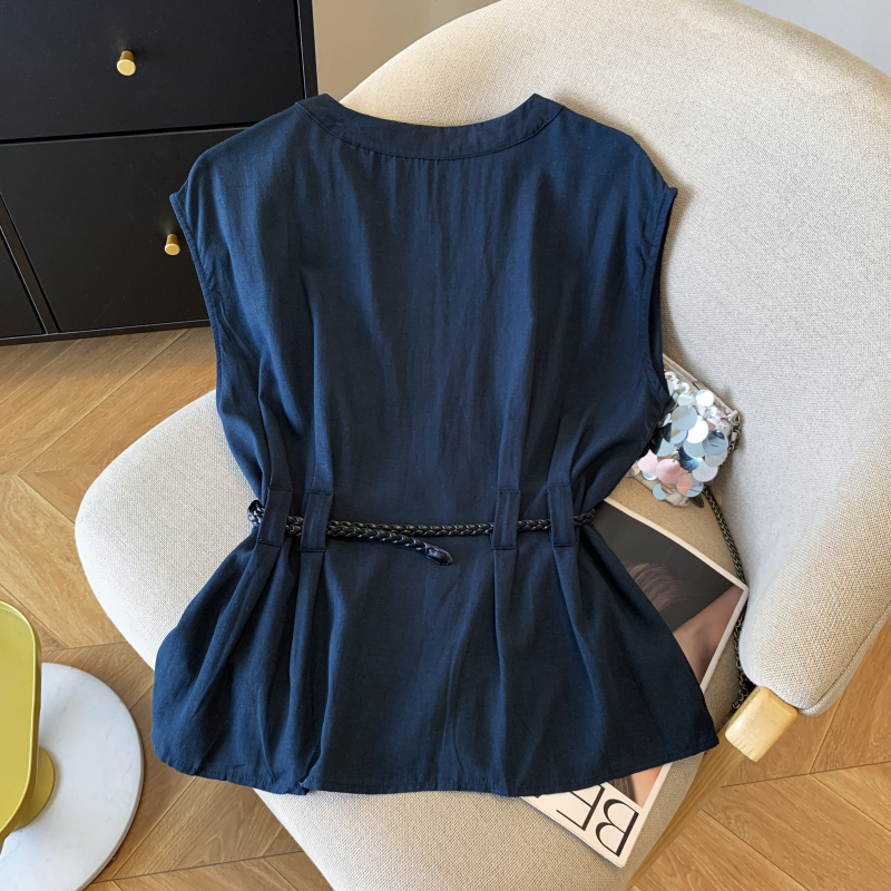 With belt slim shirt all-match Casual tops for women