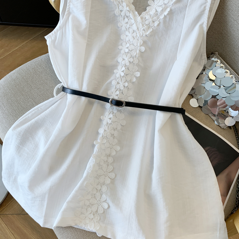 Sleeveless shirt V-neck small shirt for women