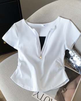 Short half zip T-shirt summer tops for women
