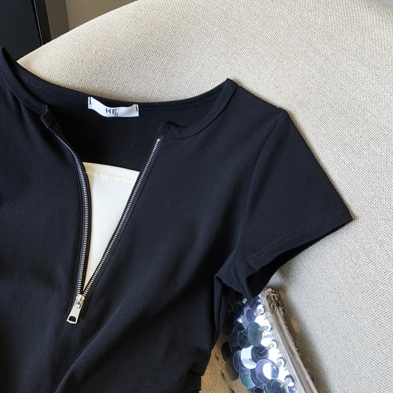 Short half zip T-shirt summer tops for women