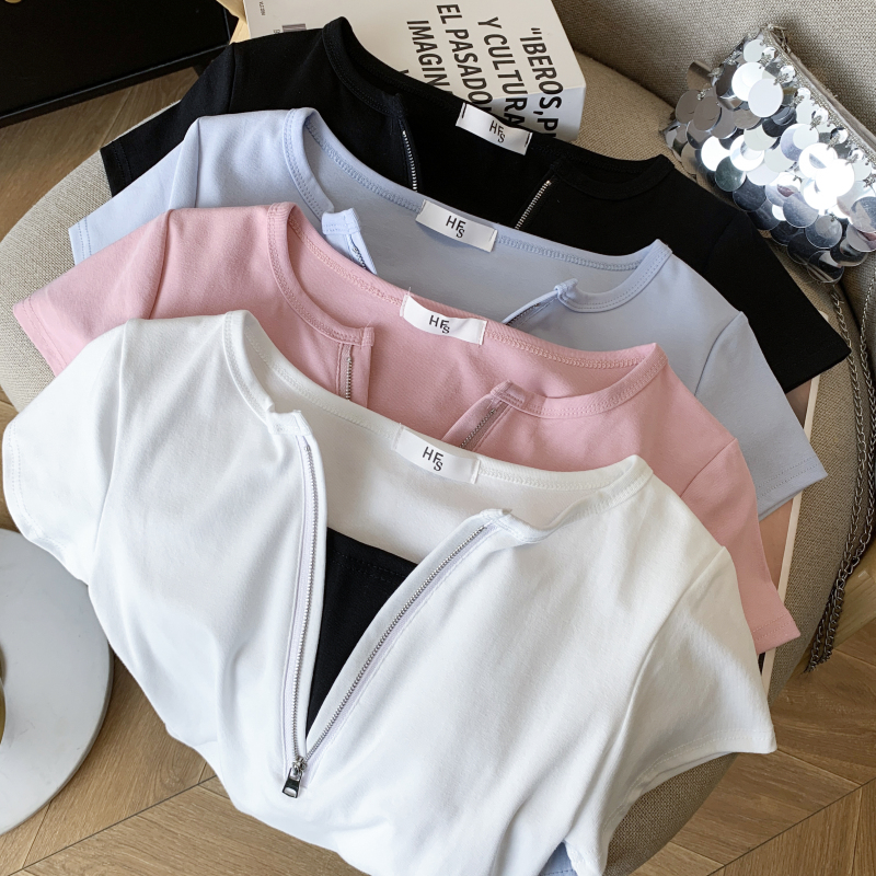 Short half zip T-shirt summer tops for women