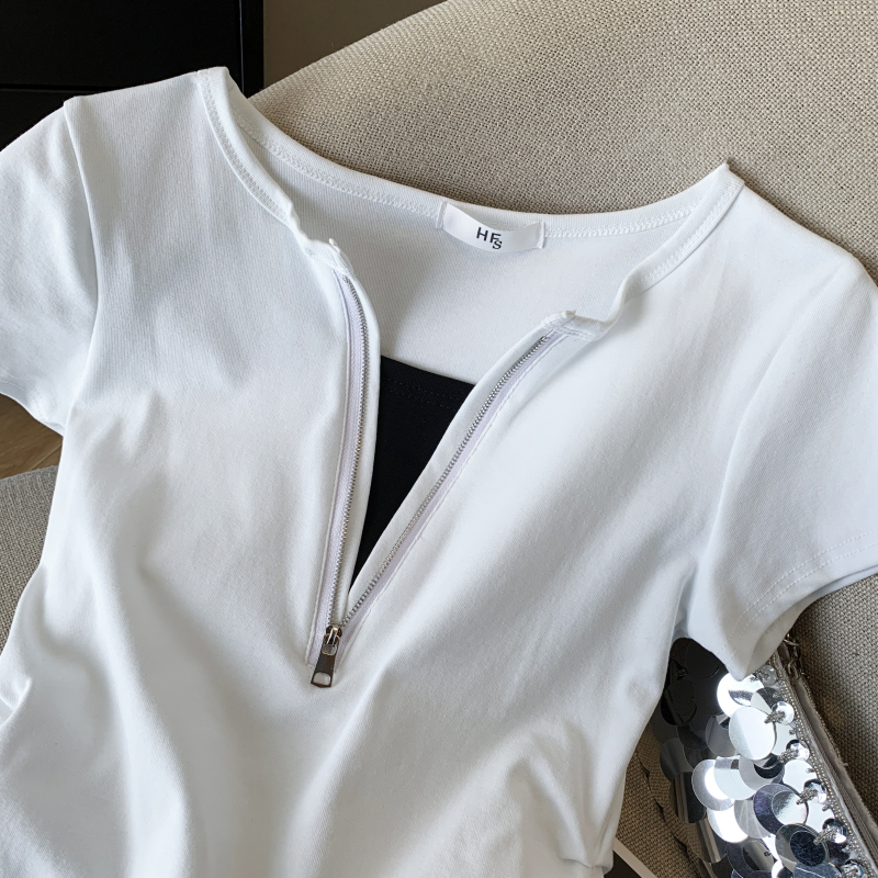 Short half zip T-shirt summer tops for women