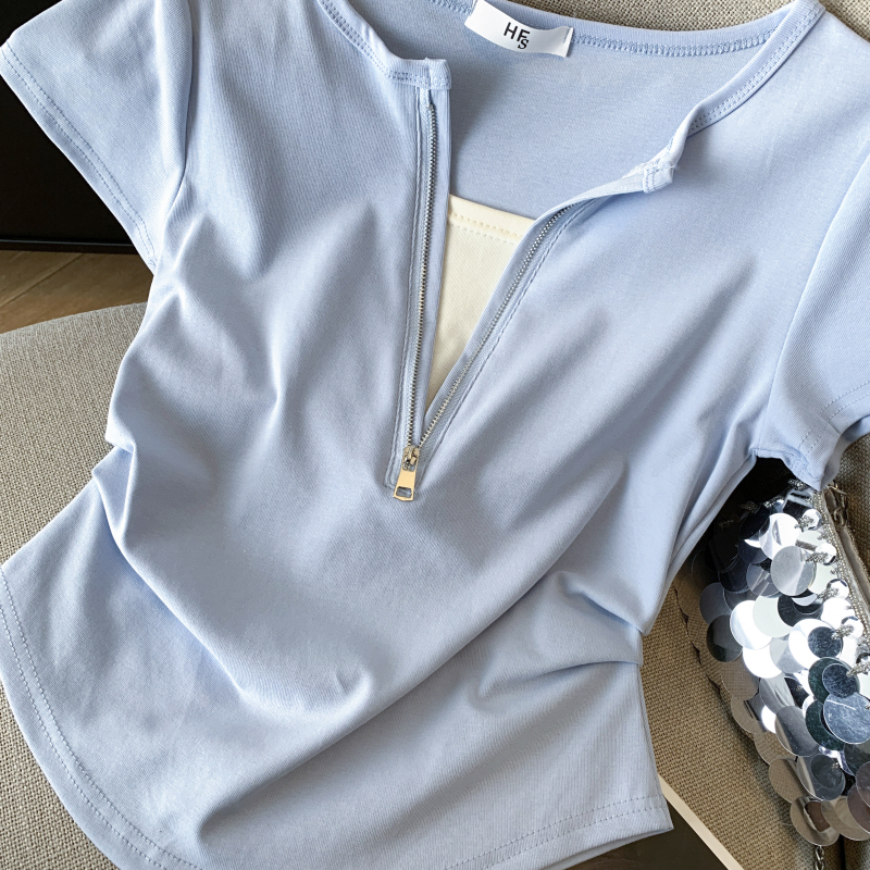 Short half zip T-shirt summer tops for women