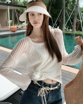 Thin loose tops perspective sweater 2pcs set for women