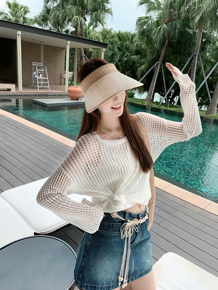 Thin loose tops perspective sweater 2pcs set for women