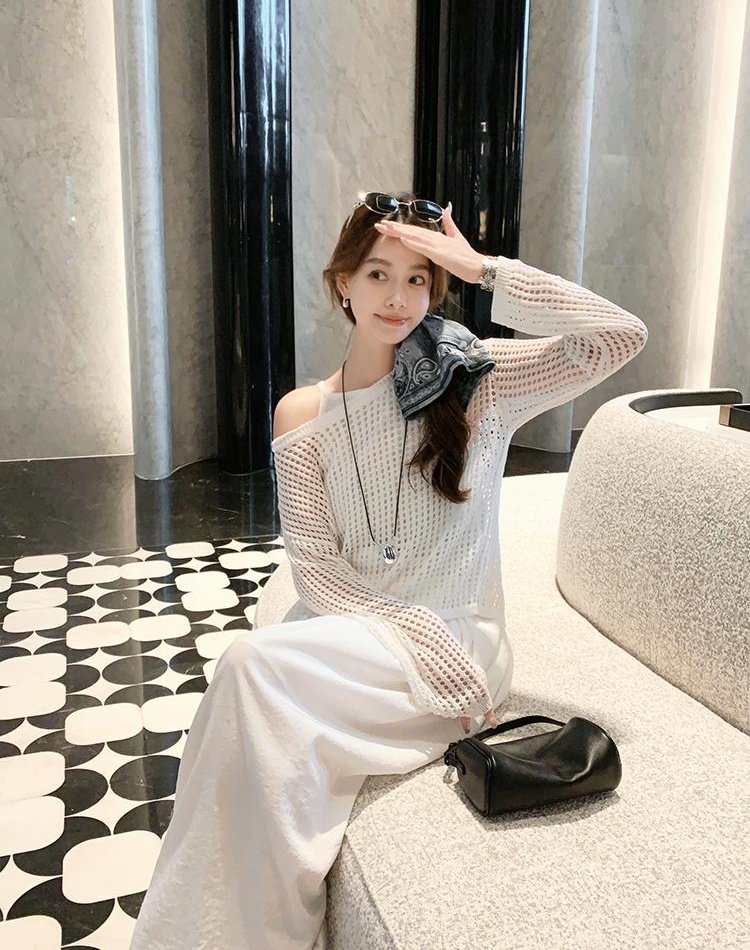 Thin loose tops perspective sweater 2pcs set for women
