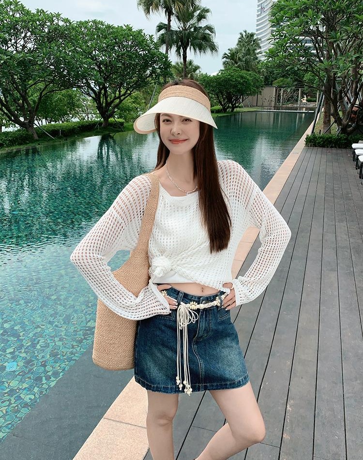 Thin loose tops perspective sweater 2pcs set for women