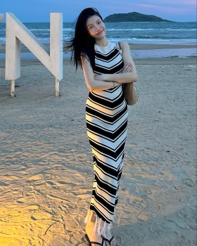 Fashion temperament stripe slim long dress