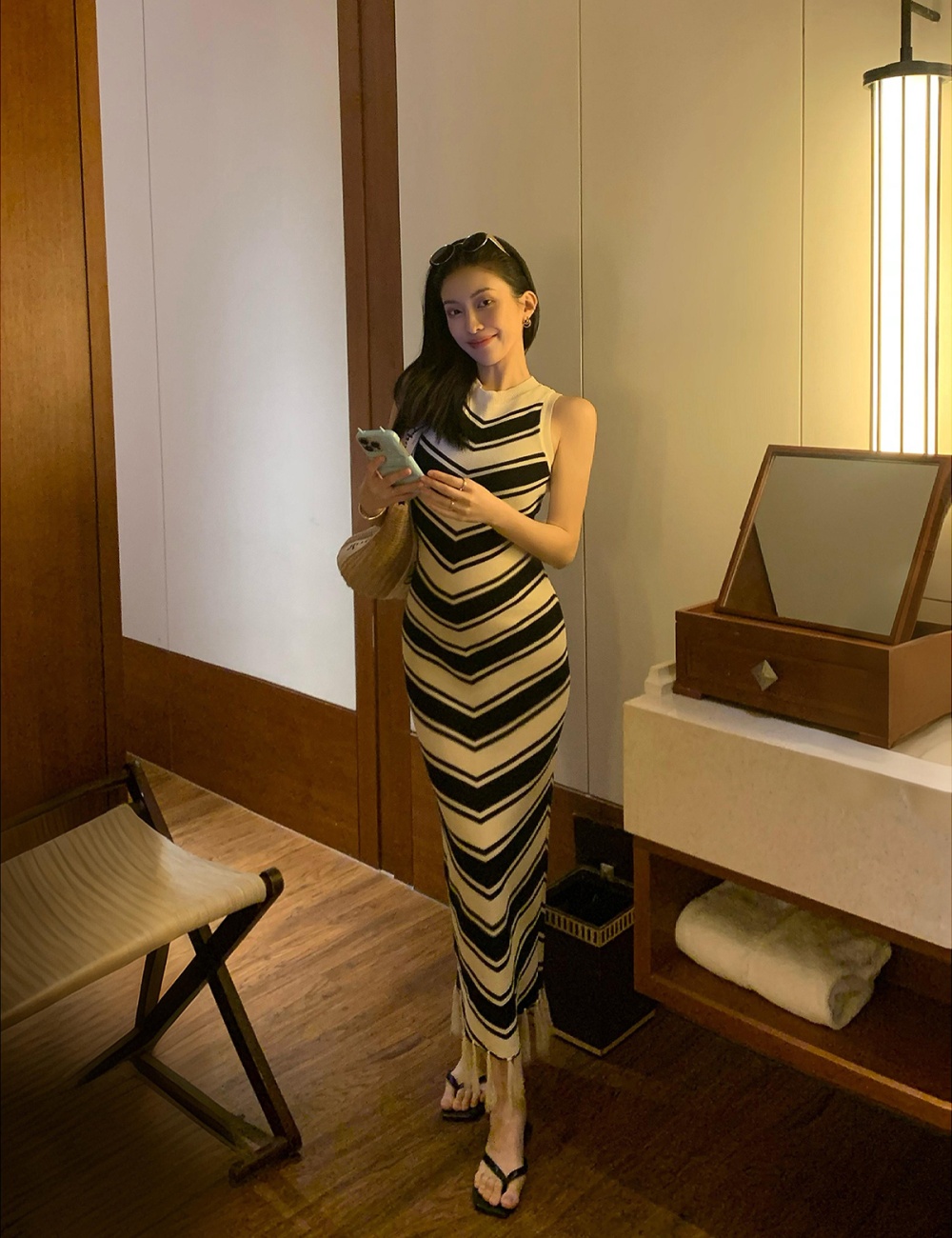 Fashion temperament stripe slim long dress