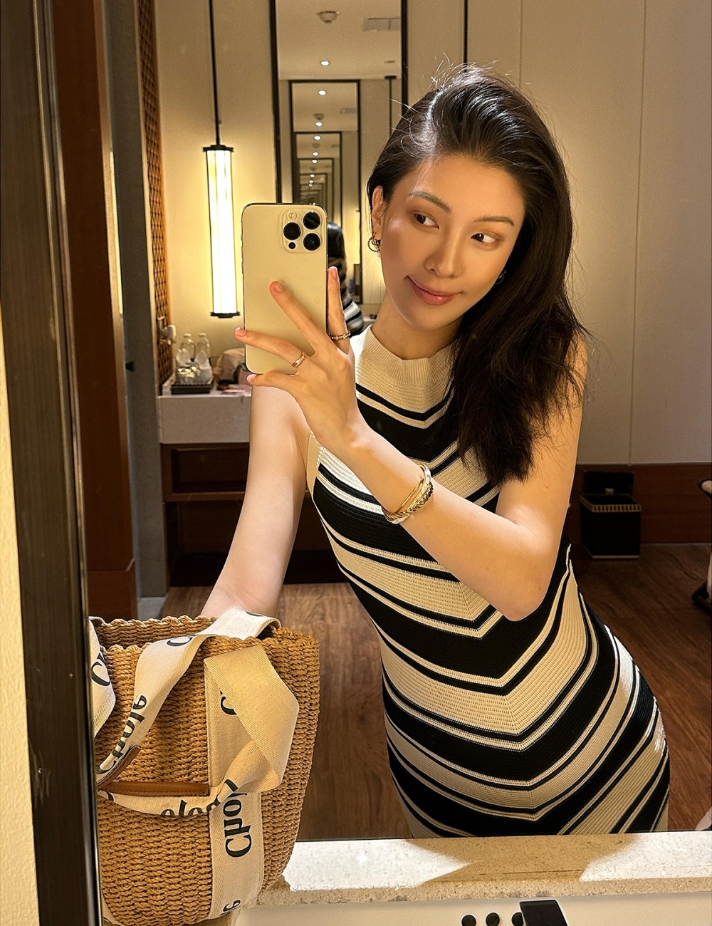Fashion temperament stripe slim long dress