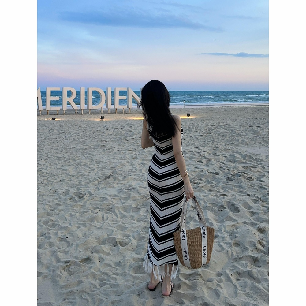 Fashion temperament stripe slim long dress