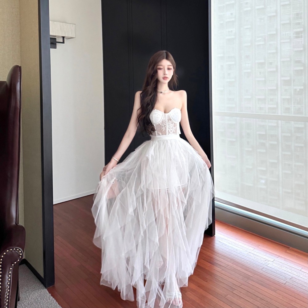 Niche sexy gauze light luxury vest 2pcs set