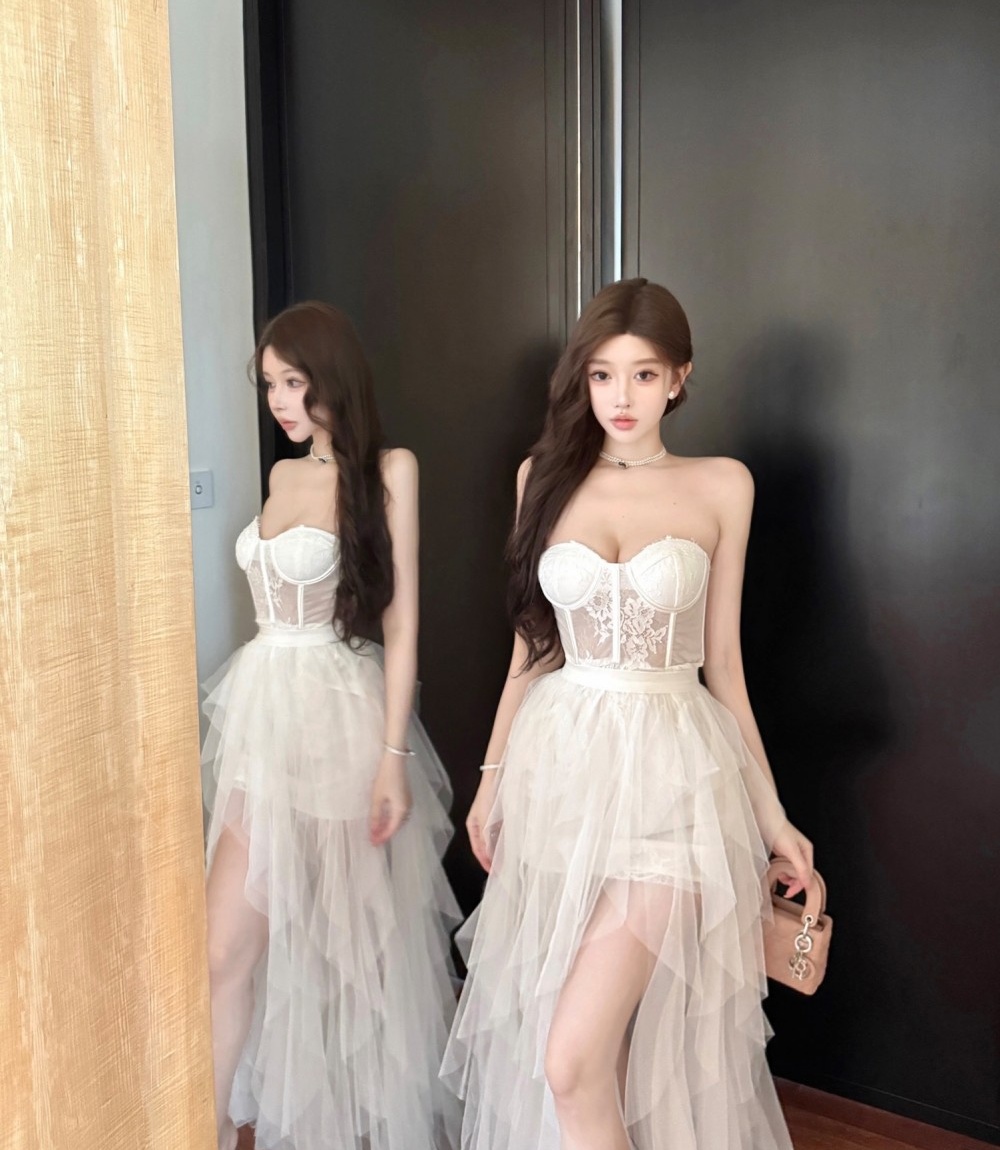 Niche sexy gauze light luxury vest 2pcs set