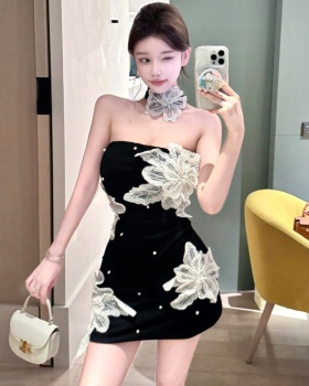 Wrapped chest temperament flowers package hip dress