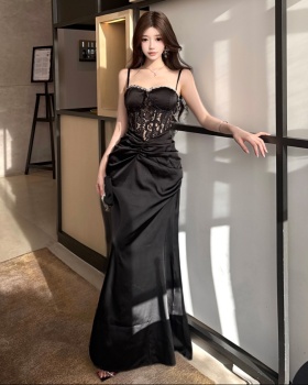 Sling satin package hip dress