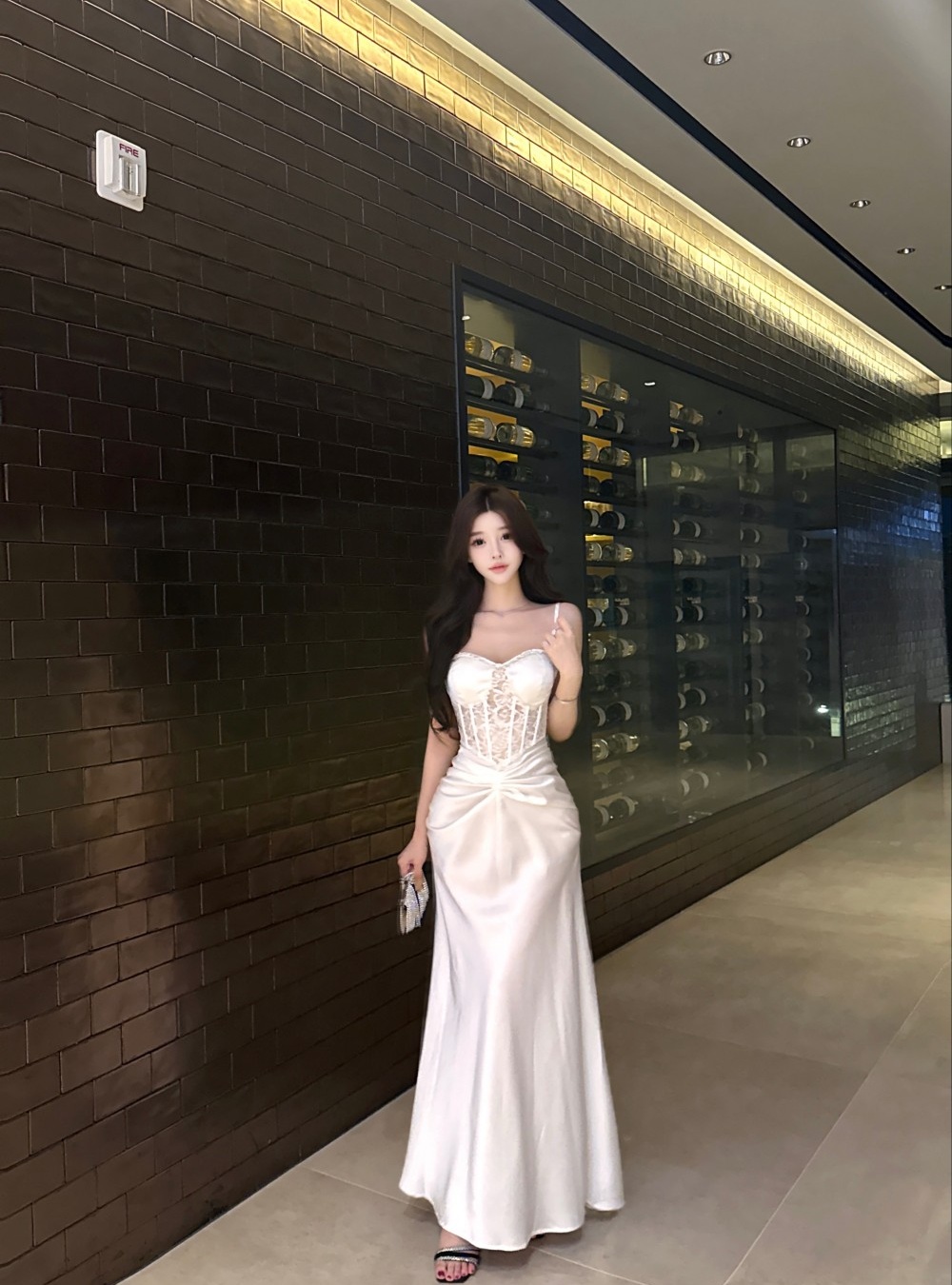 Sling satin package hip dress