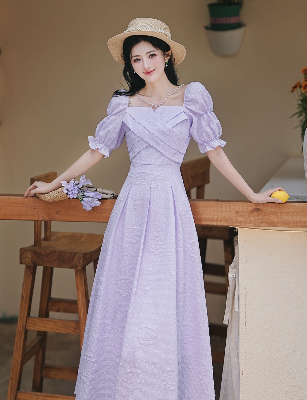 Pinched waist short sleeve summer fashion dress