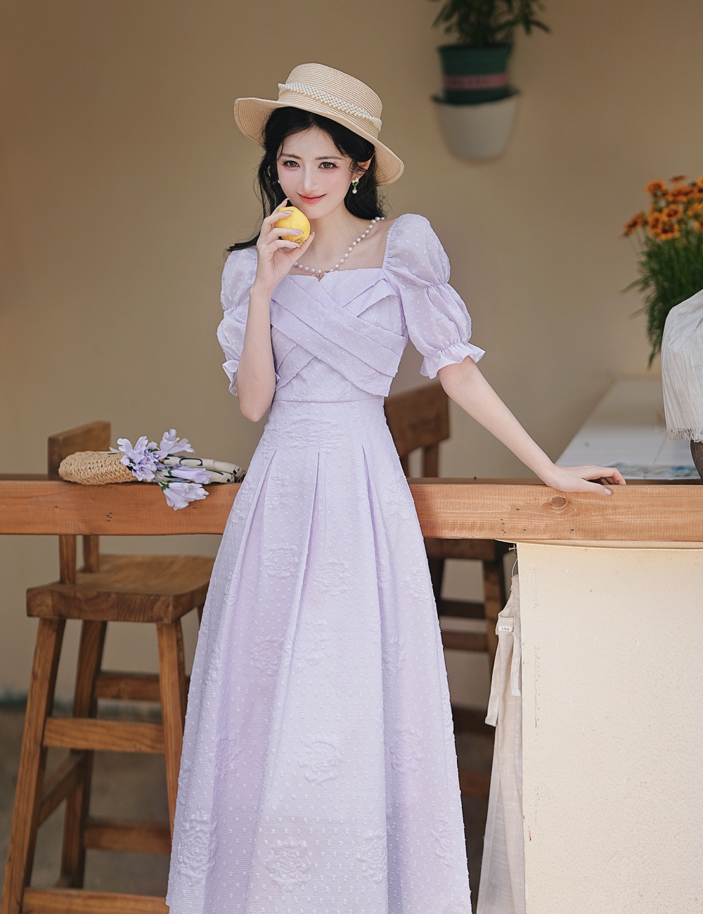 Pinched waist short sleeve summer fashion dress