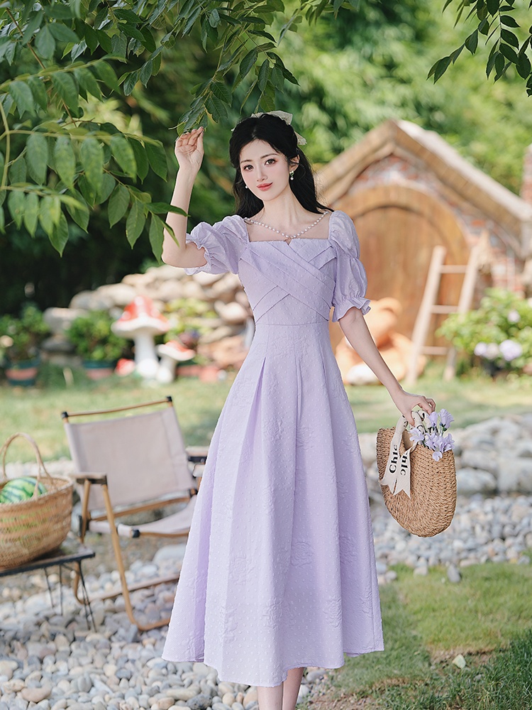 Pinched waist short sleeve summer fashion dress